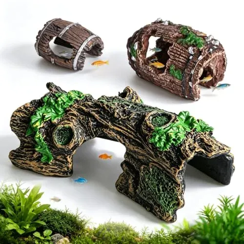 Cachettes aquarium EclipseGuard : 3 pièces effet bois