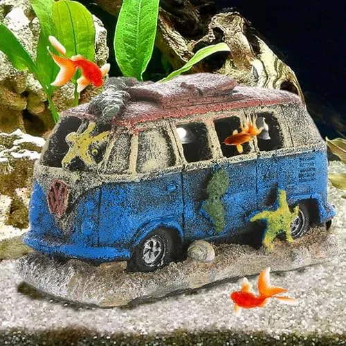 Décoration aquarium en résine, cachette forme bus et voiture