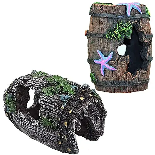 Décor résine baril et étoile de mer pour aquarium marin