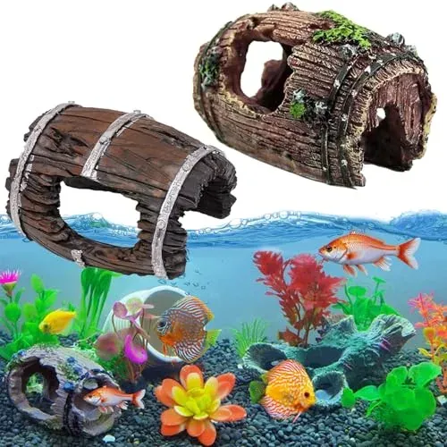 Décor tronc d'arbre en résine KEUGT, lot de 2 pour aquarium
