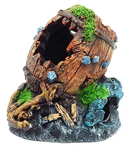 Décoration d'aquarium tonneau cassé en résine, cachette