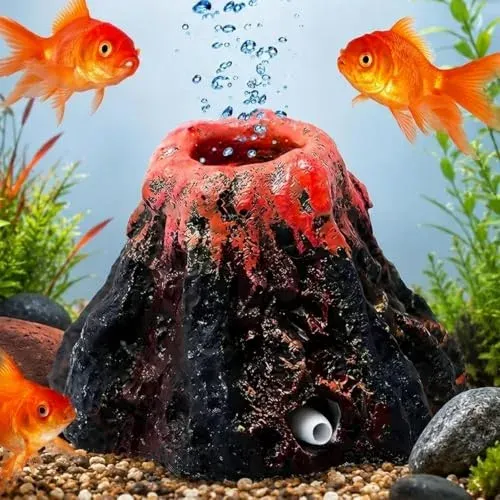 Décoration volcan en résine avec bulleur pour aquarium
