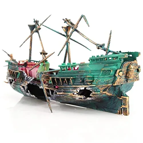 Épave de bateau décorative pour aquarium avec diffuseur d'air SLOCME