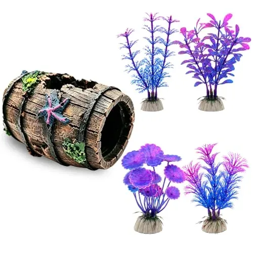 Grotte décorative en résine pour aquarium avec plantes artificielles