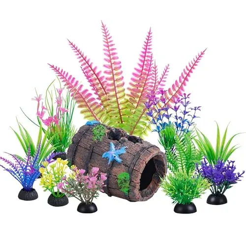 Lot de 12 plantes et baril cassé Ameliade pour aquarium