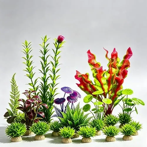 Lot de 16 plantes artificielles HSLXBY pour décor d'aquarium