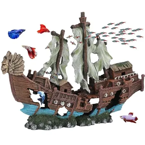 Lot de 2 décorations épave de bateau pirate XXL en résine