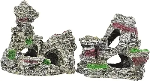 Lot de 2 grottes en résine PIQIUQIU pour décor d'aquarium