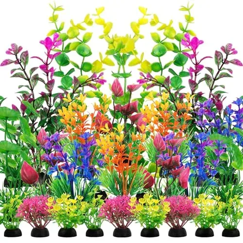 Lot de 25 plantes artificielles colorées QUOZUO pour aquarium