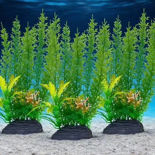Lot de 3 plantes artificielles vertes pour décor d'aquarium