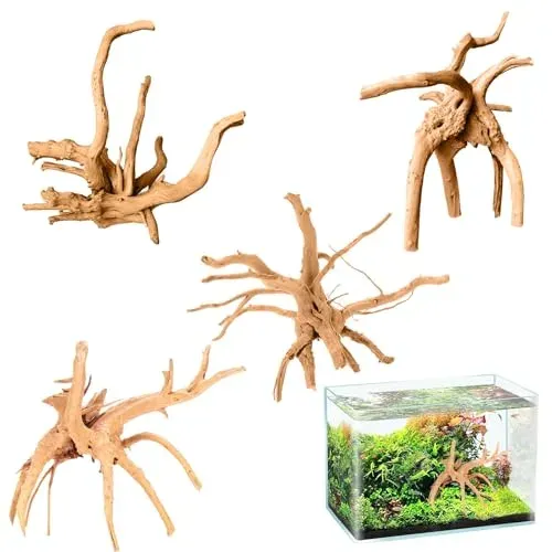 Lot de 4 racines décoratives ZYEKIU pour aquarium, 15 à 20 cm