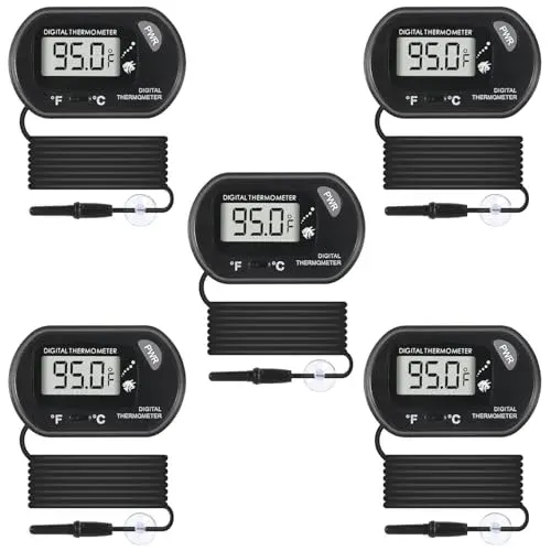 Lot de 5 thermomètres d'aquarium à sonde étanche et ventouse