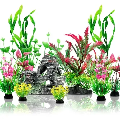 QUOZUO décor aquarium 12 pièces avec plantes