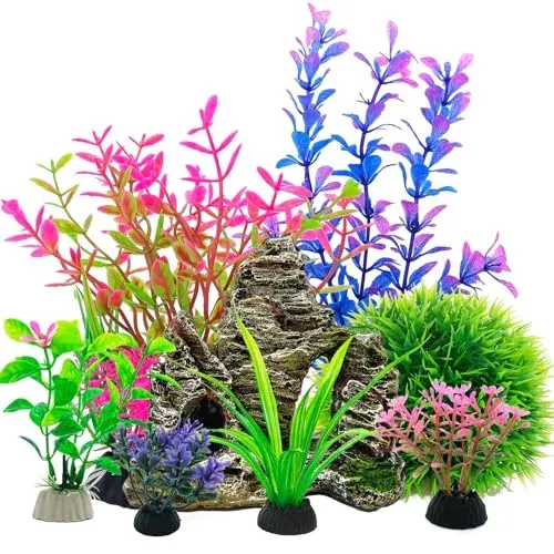 Set de 8 décors SLOCME : grotte et 7 plantes artificielles
